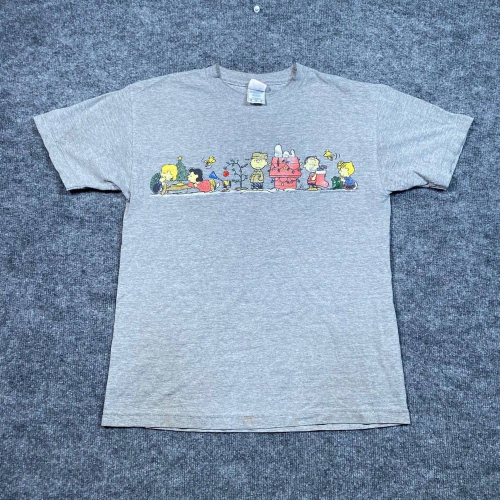 Peanuts Charlie Brown Christmas Graphic T-Shirt Mens Medium Gray Holiday Snoopy
